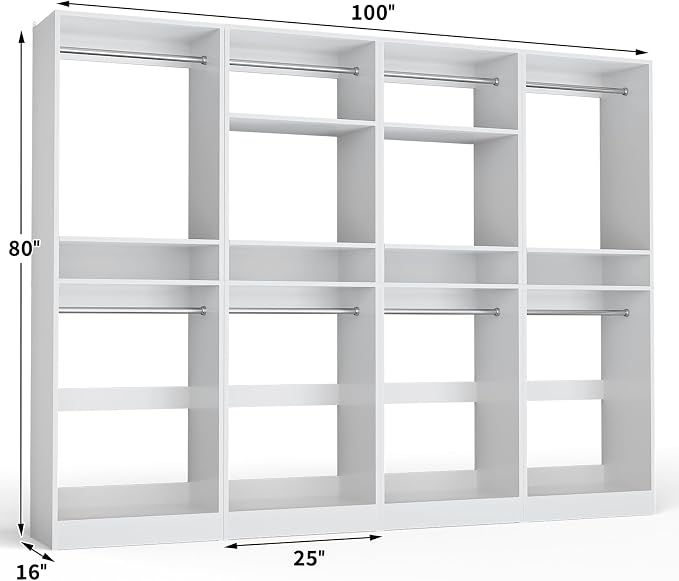 Unikito 100” Closet System, 8.3FT Wood Closet Storage Organizer - Image 7