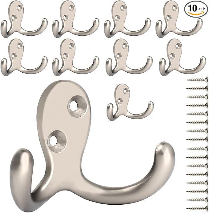 IBosins 10 Pack Heavy Duty Double Prong Coat Hooks Wall Mounted by IBosins