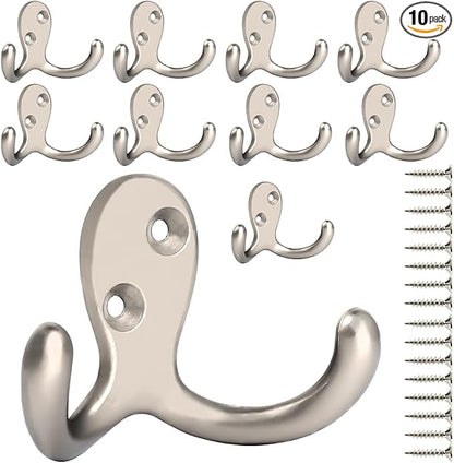 IBosins 10 Pack Heavy Duty Double Prong Coat Hooks Wall Mounted by IBosins