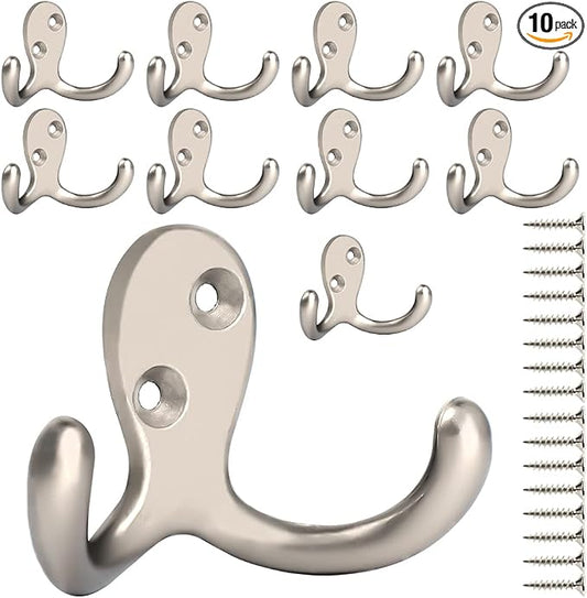IBosins 10 Pack Heavy Duty Double Prong Coat Hooks Wall Mounted by IBosins