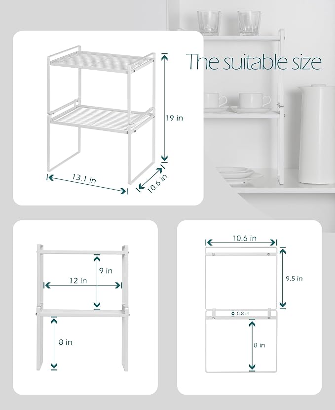 2Pack Kitchen Cabinet Shelf Counter Organizer Rack Pantry Storage Bathroom - Image 3