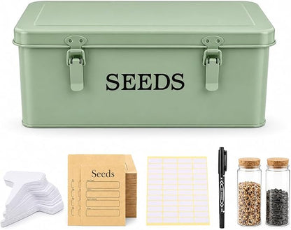 Seed Storage Box, Metal Seed Bin Seed Storage Organizer, 4 Dividers Seed by Gdfjiy