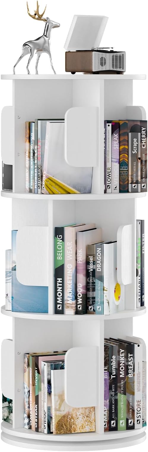 3-Tier 360° Rotating Bookshelf, Round Floor Standing Bookcase - Image 2