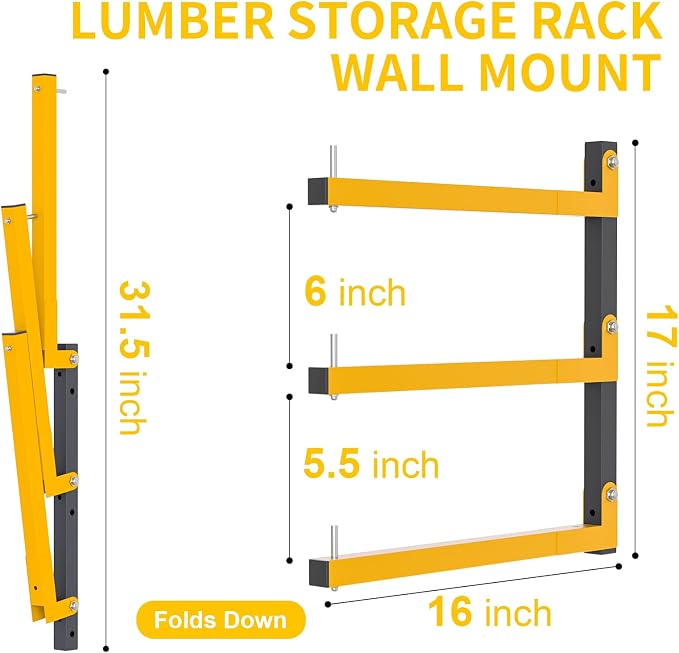 6 PACK Lumber Storage Rack Wall Mount Wood Organizer Storage Racks Heavy Duty - Image 2
