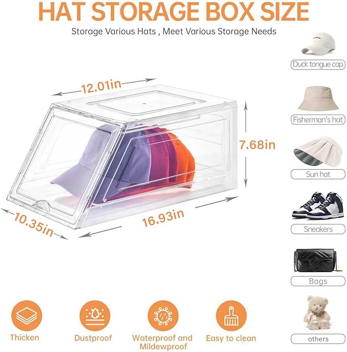 4 Pack Hat Organizer for Baseball Caps, Large Clear Cap Organizer - Image 2