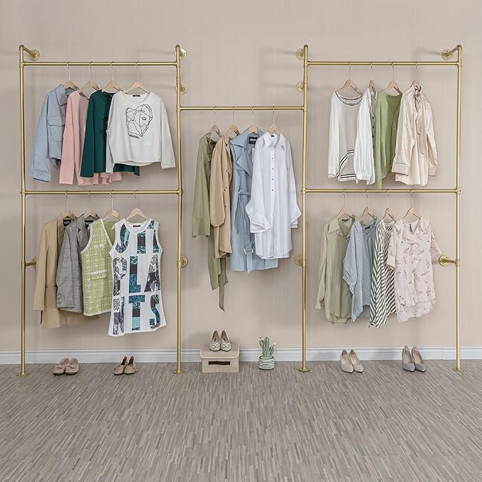 Industrial Pipe Clothing Rack Wall Mounted 5 Hanging Rods Garment Bar, Heavy - Image 7