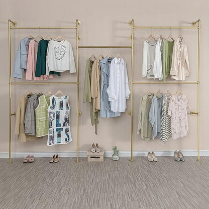 Industrial Pipe Clothing Rack Wall Mounted 5 Hanging Rods Garment Bar, Heavy - Image 7