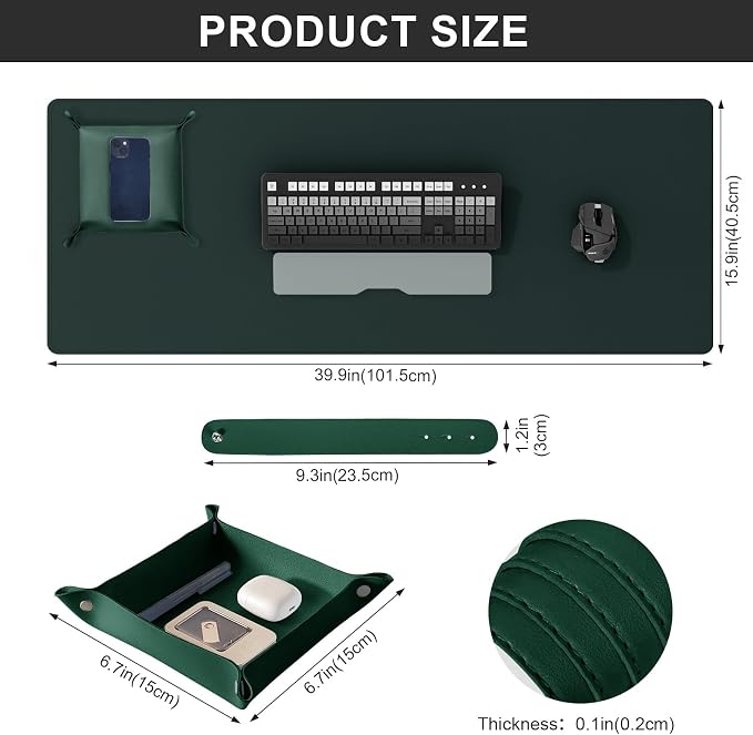DAWNTREES Dark Green Desk Mat, Leather Desk Pad, Cork Desk Mat Protector - Image 3