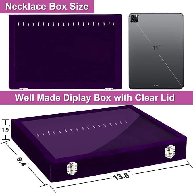 Jenseits Necklace Holder Jewelry Organizer Box, Dustproof Velvet Necklace Tray - Image 2