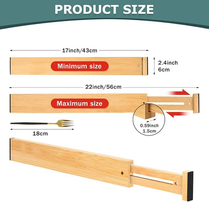 Lzerking Kitchen Drawer Dividers 4 Pack, Adjustable Bamboo Drawer Organizer - Image 3