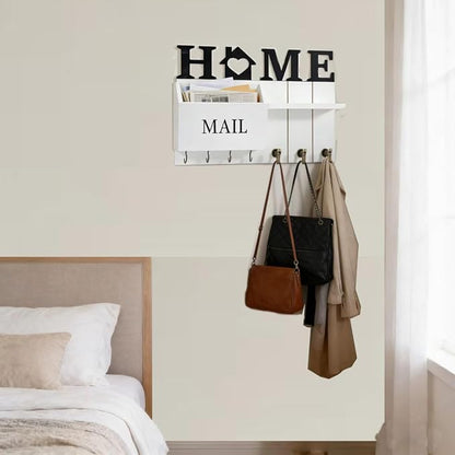 Rustic Wall Key Holder with Shelf & Hooks - Image 5
