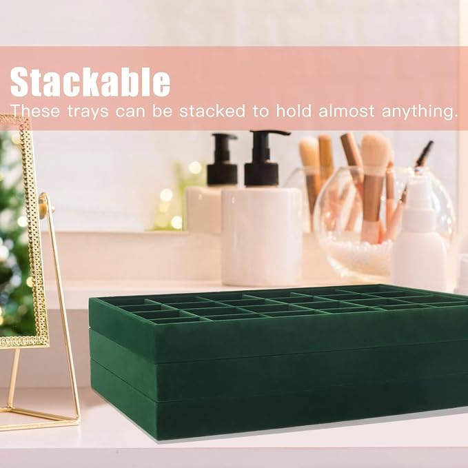 Rocutus Jewelry Trays, 3 Pack Stackable Velvet Jewelry Organizer Tray Drawer - Image 7