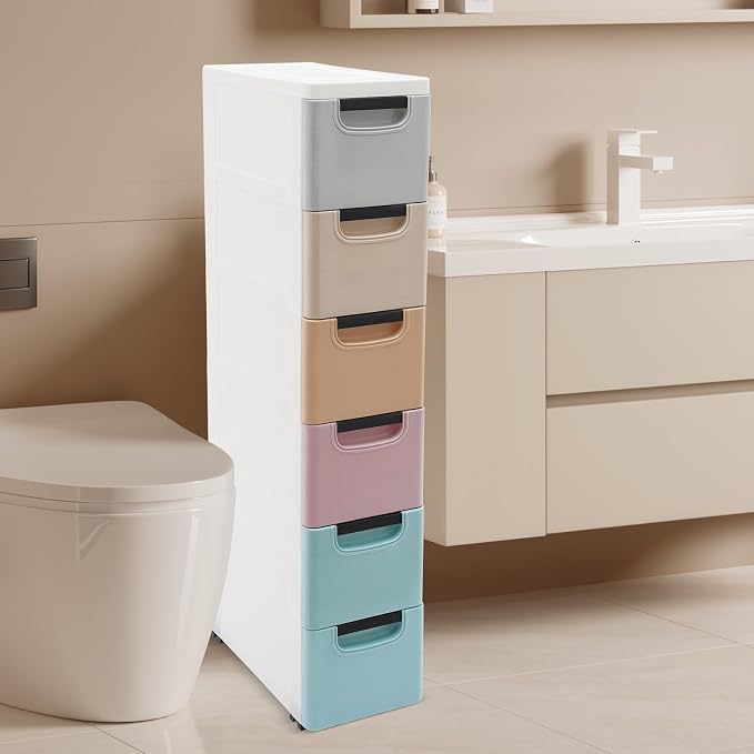 6 Drawers Narrow Slim Plastic Storage Cabinet, Storage Drawer - Image 5