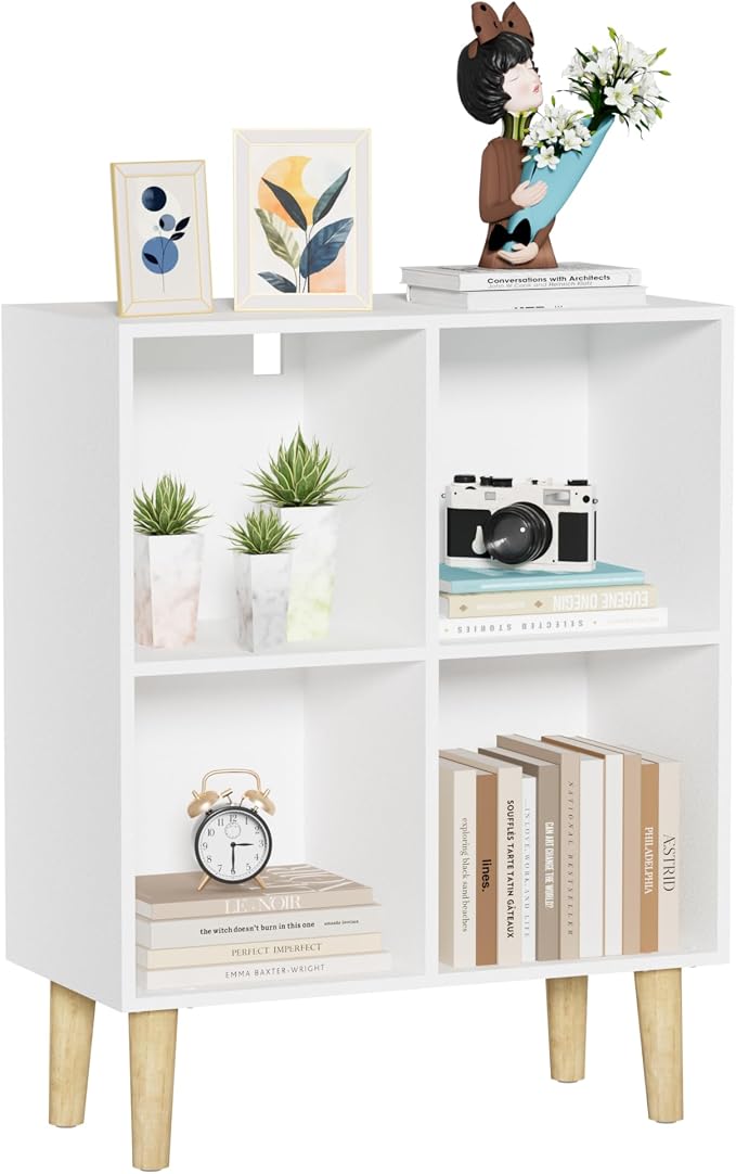 4 Cube Bookcase, Wooden Book Shelf Cube Storage Organizer by Nestwise
