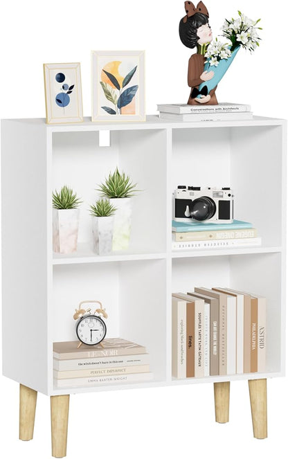 4 Cube Bookcase, Wooden Book Shelf Cube Storage Organizer by Nestwise