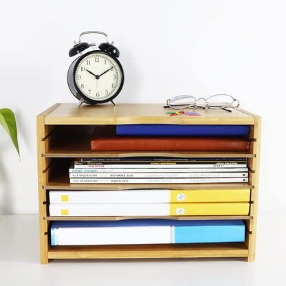WKWKER File Organizer with 3 Adjustable Shelves Bamboo Document Letter Tray - Image 6