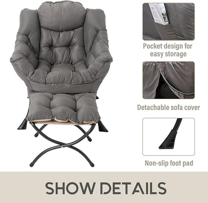 LITA Lazy Chair with Ottoman, Modern Accent Leisure Upholstered Lazy Sofa - Image 6