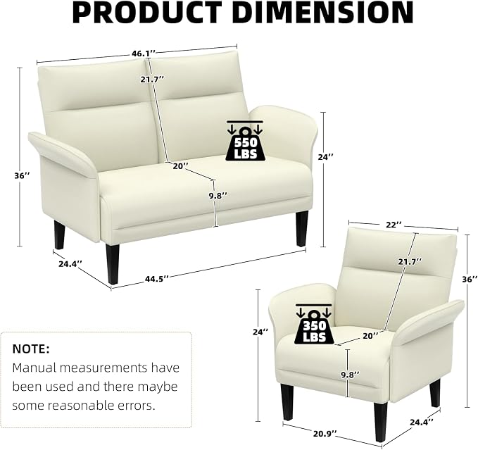 3-Piece Symmetrical Shawl Arm Sofa Set, Faux Leather Loveseat & 2 Accent Chairs - Image 2