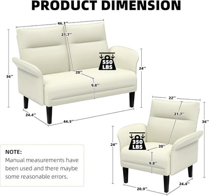 3-Piece Symmetrical Shawl Arm Sofa Set, Faux Leather Loveseat & 2 Accent Chairs - Image 2