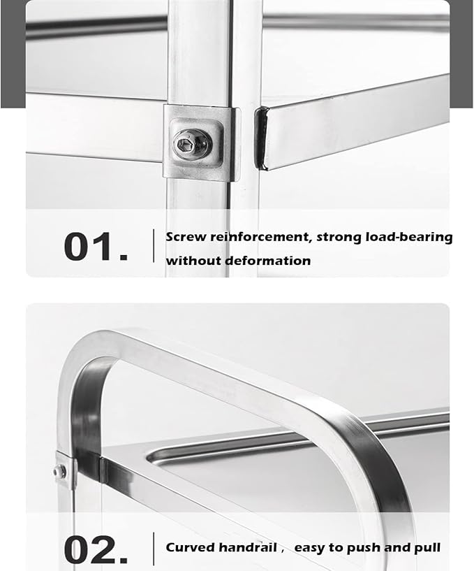 uyoyous 3 Tier Stainless Steel Utility Cart 37"x20"x37" Commercial Heavy Duty - Image 3