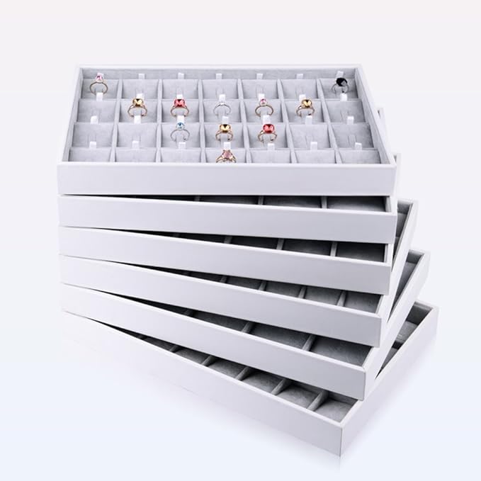 Oirlv Velvet Stackable Jewelry Tray Display Organizer, 28 Region Ring | - Image 4