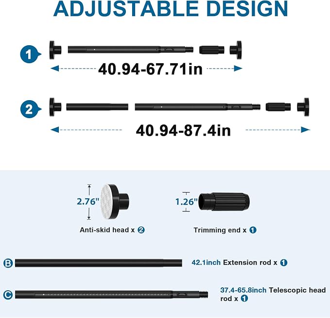 AIZESI 41-86 Inch Heavy Duty Black Tension Curtain Rod - Image 4