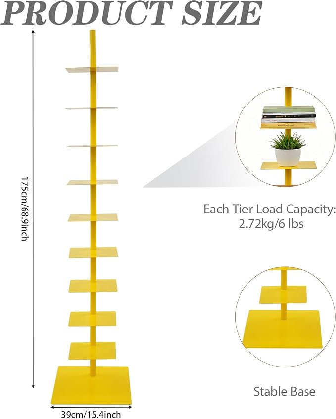 9 Tier Metal Spine Bookshelf Tower, Adjustable Vertical Tower - Image 3