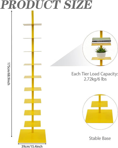 9 Tier Metal Spine Bookshelf Tower, Adjustable Vertical Tower - Image 3