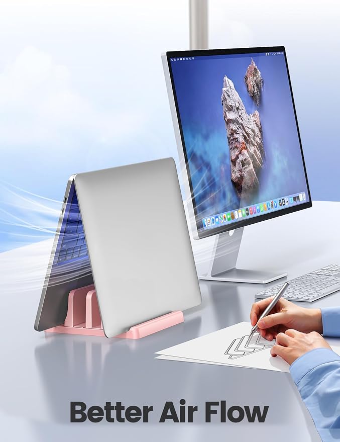 Vaydeer Vertical Laptop Stand for Desk, Dual Slots Plastic Laptop Holder - Image 3