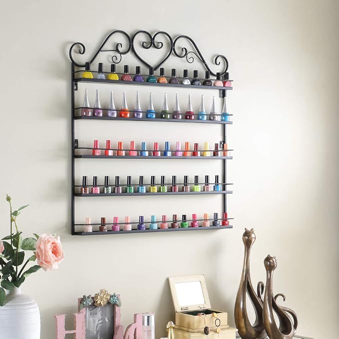 Dazone DIY Mounted 5 Shelf Nail Polish Wall Rack Organizer Holds 100 Bottles - Image 2