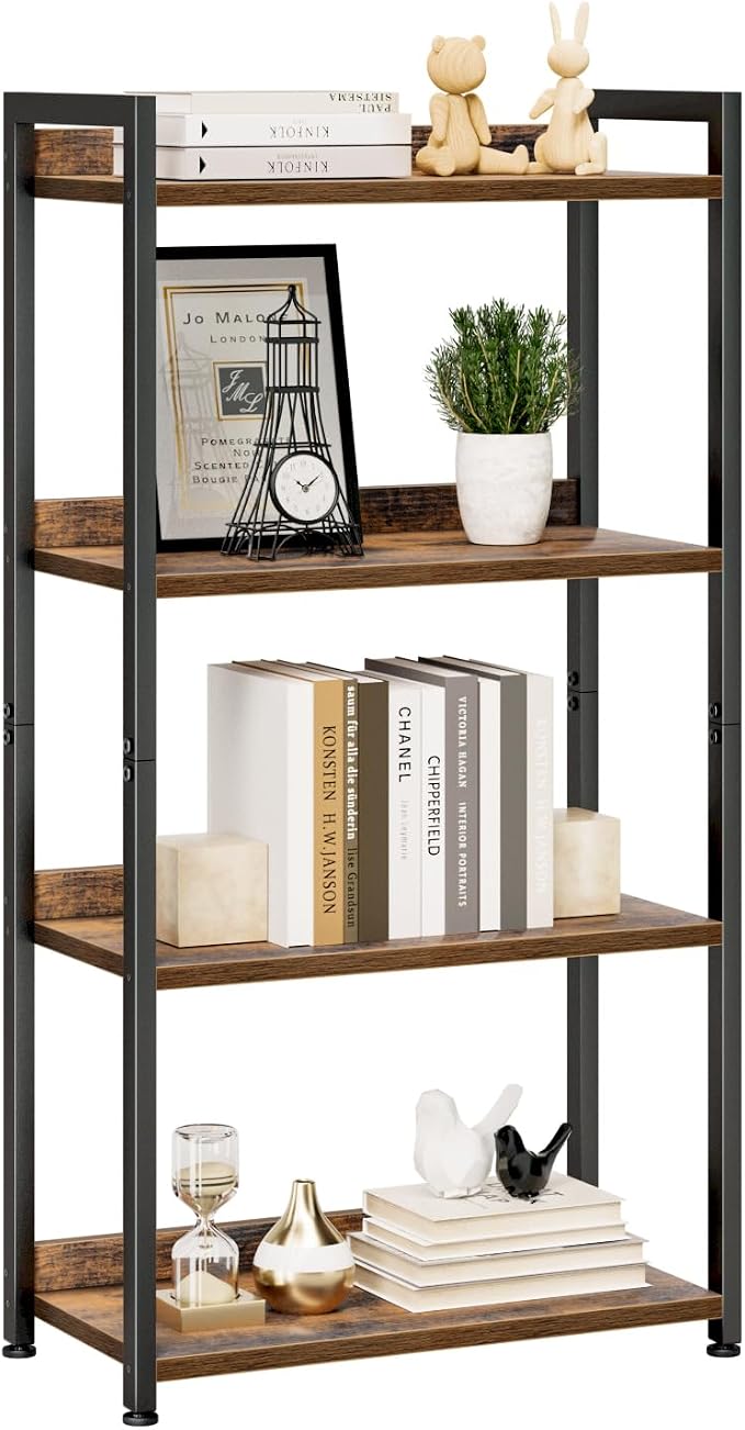 NUMENN Bookshelf, 4 Tier Freestanding Shelving Unit, Vintage | Metal Frame & by NUMENN