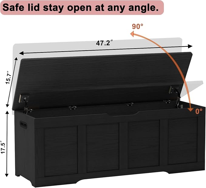 Timberer 47.2" Wooden Storage Chest, Extra Large Storage Trunk | Storage Bench - Image 3