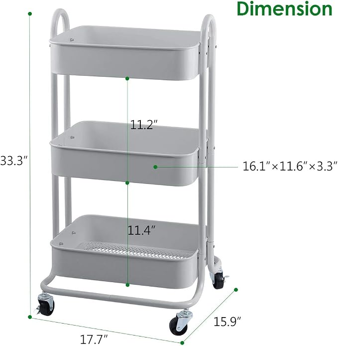 Melody House 3-Tier Metal Mesh Utility Rolling Cart Storage Organization Cart - Image 3