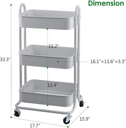 Melody House 3-Tier Metal Mesh Utility Rolling Cart Storage Organization Cart - Image 3