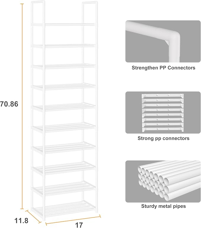 OYREL Sturdy Metal Shoe Rack Organizer, Narrow Shelf Stand - Image 3
