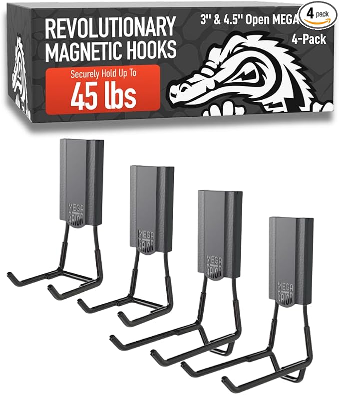 GATOR MAGNETICS MEGA 3 & 4.5" Open Hooks, 45 lb Heavy Duty Magnetic Hooks by GatorMagnetics