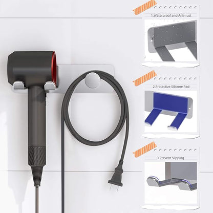 FLE Hair Dryer Holder Wall Mounted, Stainless Steel Self Adhesive Blow Dryer - Image 3