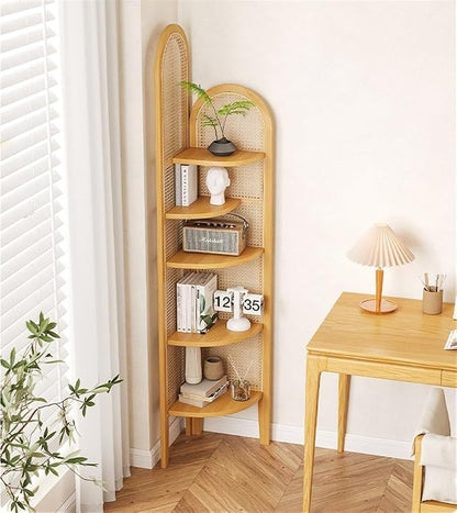 5-Tier Corner Shelf Bookcase, Fan-Shaped Corner Shelf Unit, Wood Frame & Resin - Image 2