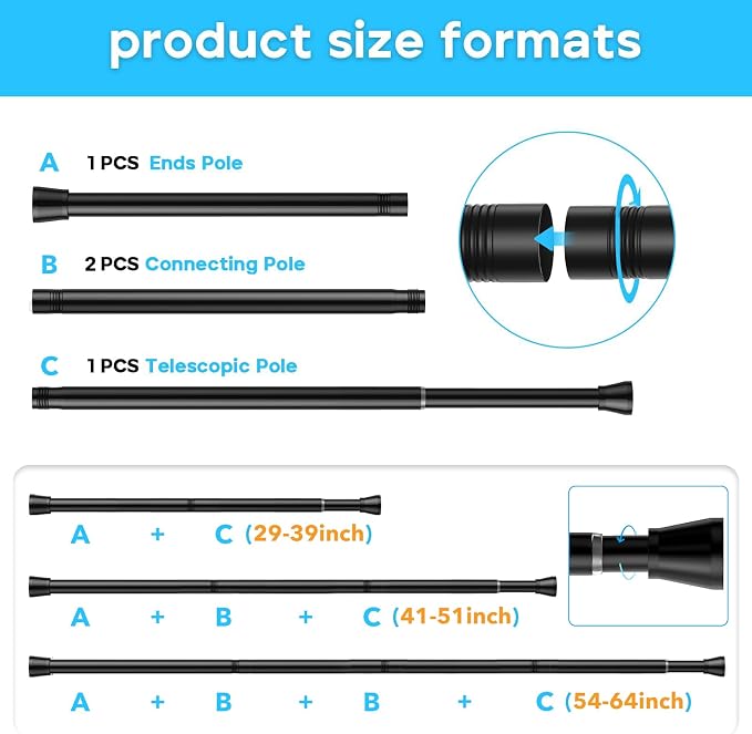 MEXAU 2Pack Spring Tension Curtain Rod 29-64 inch Black Small Tension Rod | - Image 3
