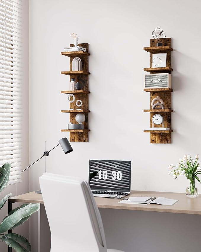 IBUYKE 5 Tier Wall Shelf Unit, Floating Storage Shelf Brown WBC009H-2 | - Image 6
