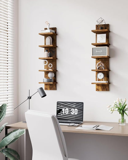 IBUYKE 5 Tier Wall Shelf Unit, Floating Storage Shelf Brown WBC009H-2 | - Image 6
