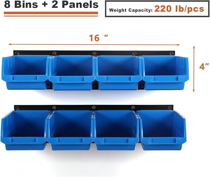 Wallmaster 8-Bin Storage Bins Garage Rack System 2-Tier Orange Tool Organizers - Image 3