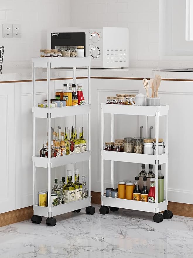 Sooyee 4 Tier Slim Storage Cart Mobile Shelving Unit Organizer Slide Out - Image 4