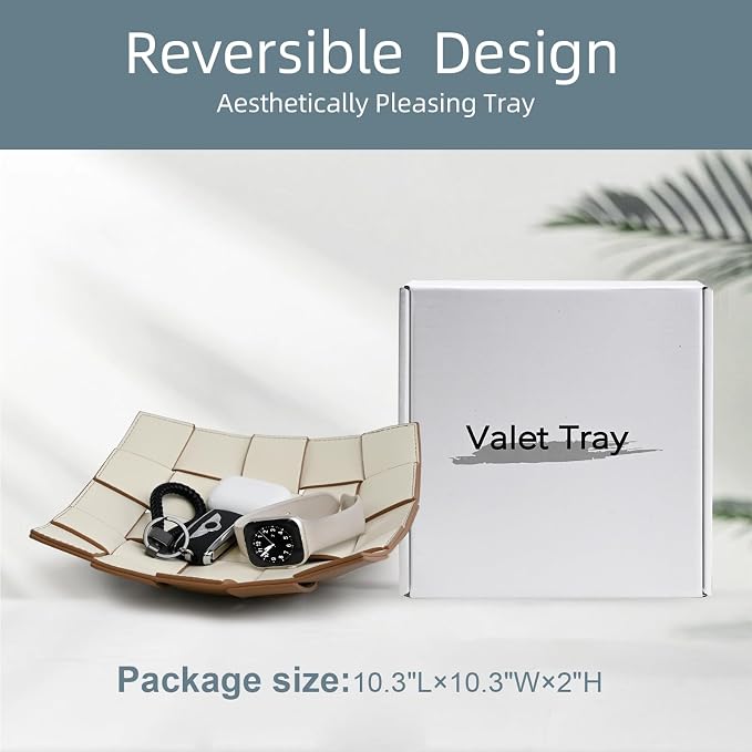 Valet Tray PU Leather Key Bowl for Men Women Entryway Table Nightstand Catchall - Image 4