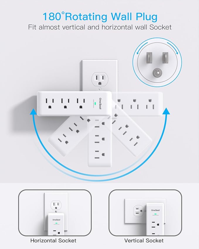 2 Pack Surge Protector Outlet Extender, 9 AC Multi Outlet Wall Plug - Image 3
