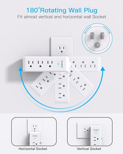 2 Pack Surge Protector Outlet Extender, 9 AC Multi Outlet Wall Plug - Image 3