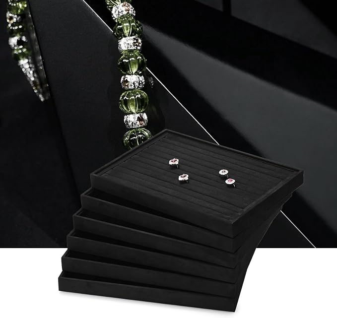 Black Microfiber Jewelry Display Flat Tray Ring Necklace Watch Organizer - Image 2