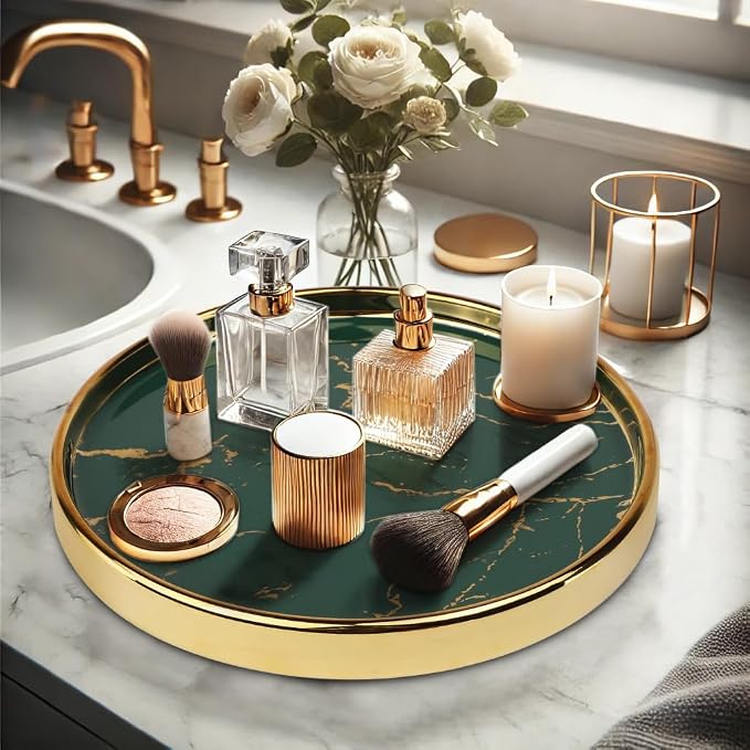 Makeup Perfume Organizer Round Bathroom Vanity Tray Decorative Dresser Tray - Image 3