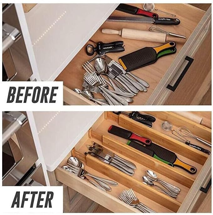 6 Pack Bamboo Kitchen Drawer Dividers, Expandable Drawer Separators Splitter - Image 3