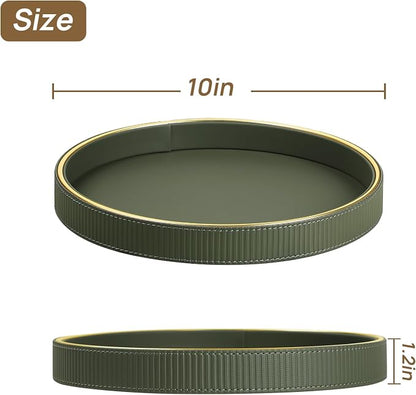 Round Decorative Tray for Coffee Table Decor, PU Leather Coffee Table Tray - Image 7